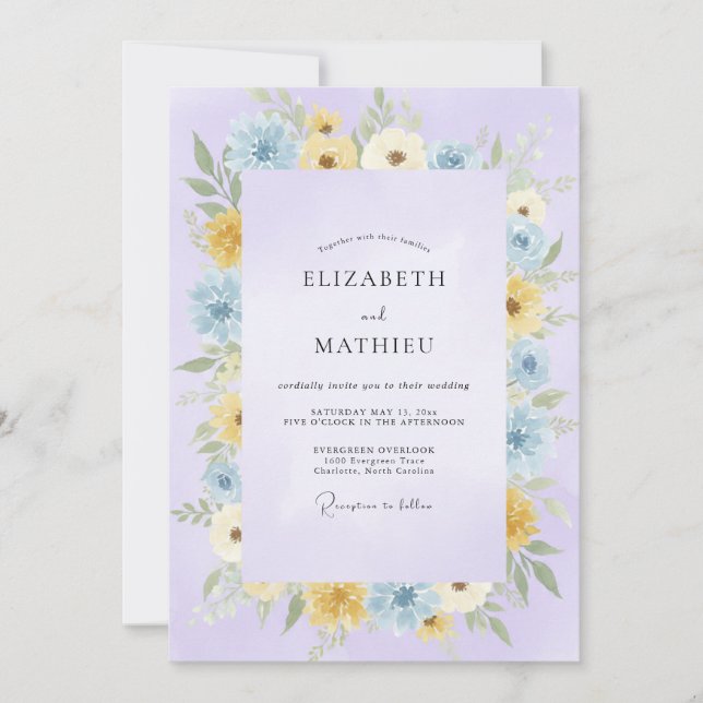 Invitation Mariage au Pétales de Miel de Lilas (Devant)