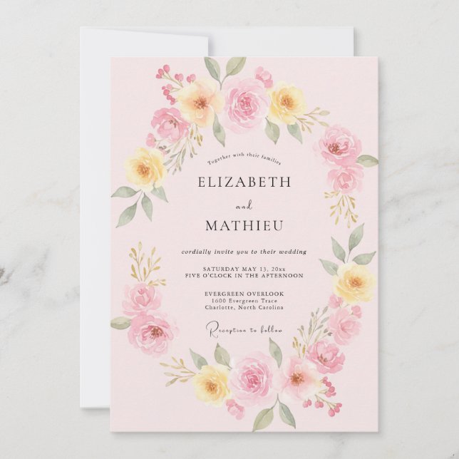 Invitation Mariage au Pétales de Pêche Beurre (Devant)