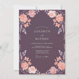 Invitation Mariage au Pétales de Pêche Douce prune