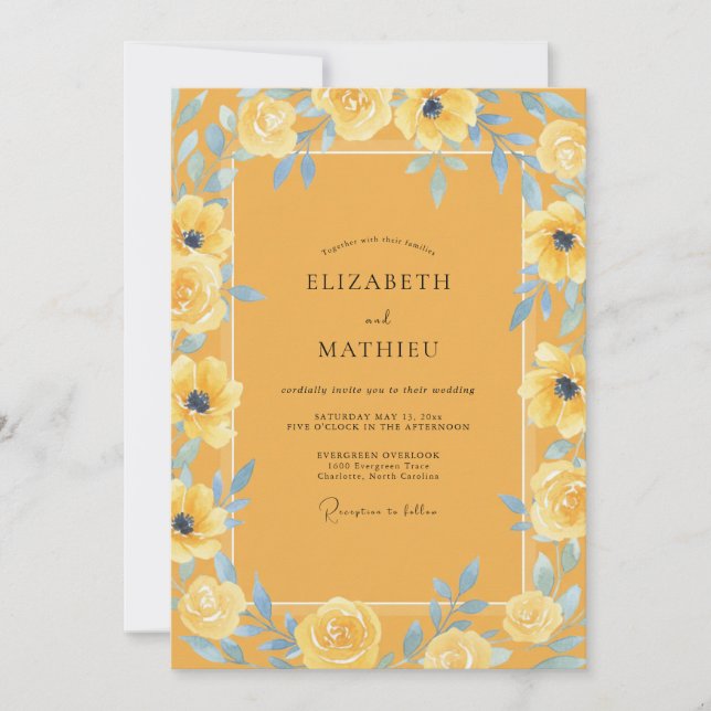 Invitation Mariage au Pétales de Pervenche au Clair de Lune (Devant)