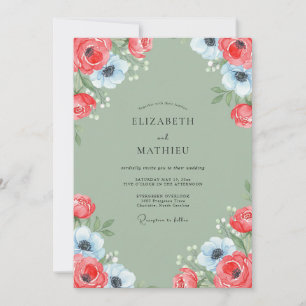 Invitation Mariage au Pétales de Sauge Azur Corail
