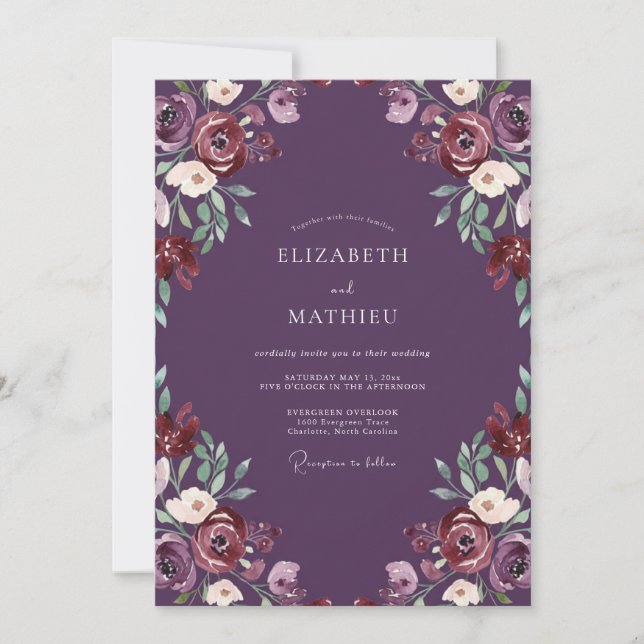 Invitation Mariage au Pétales de Vin de Prune (Devant)