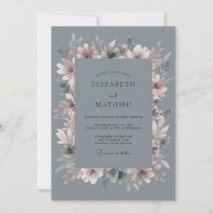 Invitation Mariage au Pétales Mauves Ardoise