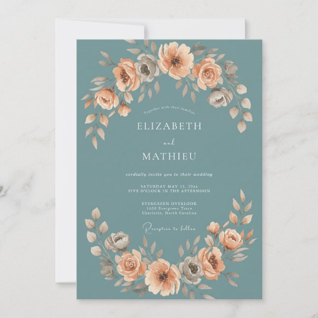 Invitation Mariage au Pétalon d'Abricot Ardoise (Devant)