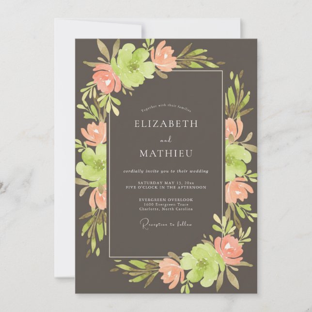 Invitation Mariage au Pétalon d'Abricot Charbon (Devant)