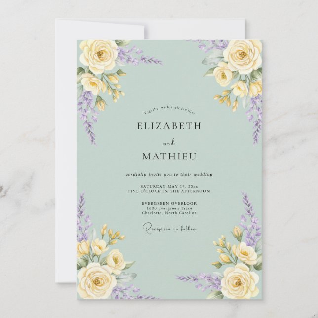 Invitation Mariage au Pétalon de Beurre Céladon (Devant)