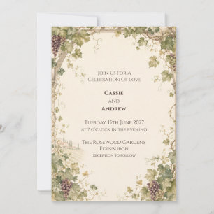 Invitation Mariage au pied de la vigne aux raisins blancs