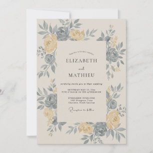 Invitation Mariage au pinceau de pivoine au beurre d'ardoise