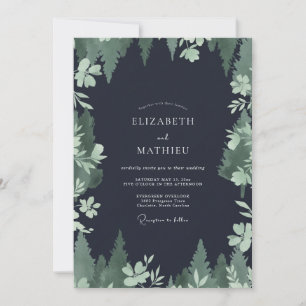Invitation Mariage au pinède au charbon de bois et eucalyptus