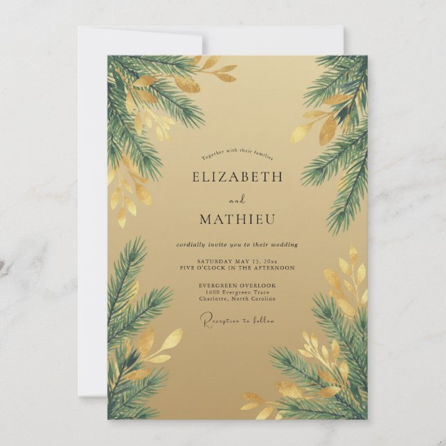 Invitation Mariage au pinède dorée d'eucalyptus (Devant)