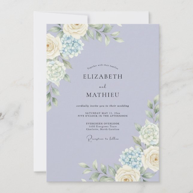 Invitation Mariage au Pivoine Blanche Céleste (Devant)