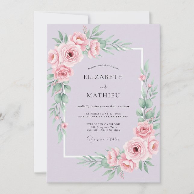 Invitation Mariage au Pivoine Teinte de Lilas (Devant)