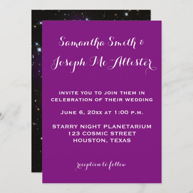 Invitation Mariage au Planétarium de l'Amas de Galaxies Pourp (Devant / Derrière)