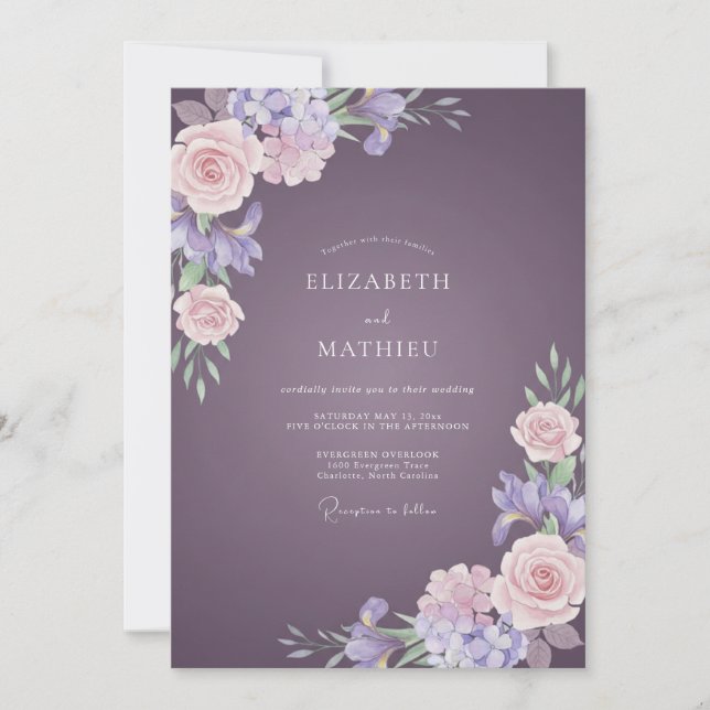 Invitation Mariage au plum Hydrangea Eucalyptus (Devant)