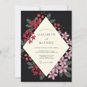 Invitation Mariage au Plumeria Eucalyptus Rouge Noir