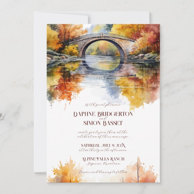 Invitation Mariage au pont de la forêt en automne  (Devant)
