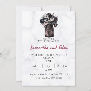 Invitation Mariage au pot floral vintage en marbre