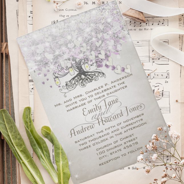 Invitation Mariage au Pot Mason Violet Lavande Coeur Feuille  (Créateur téléchargé)