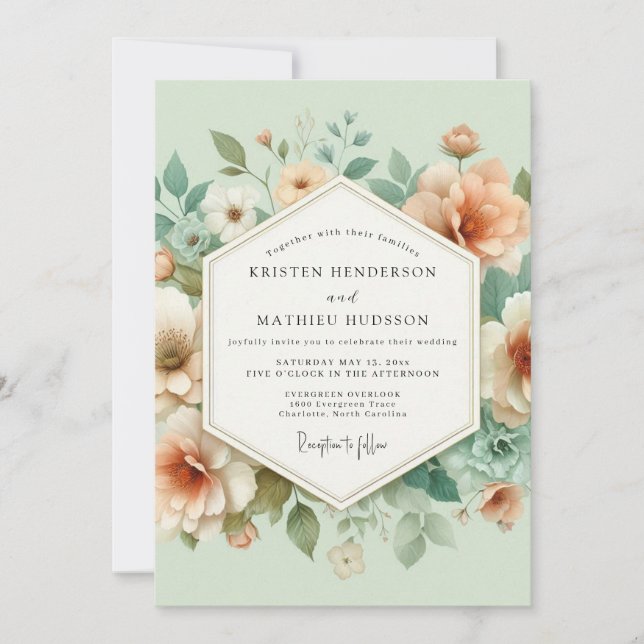 Invitation Mariage au Pré de Fleurs de Pêcher (Devant)