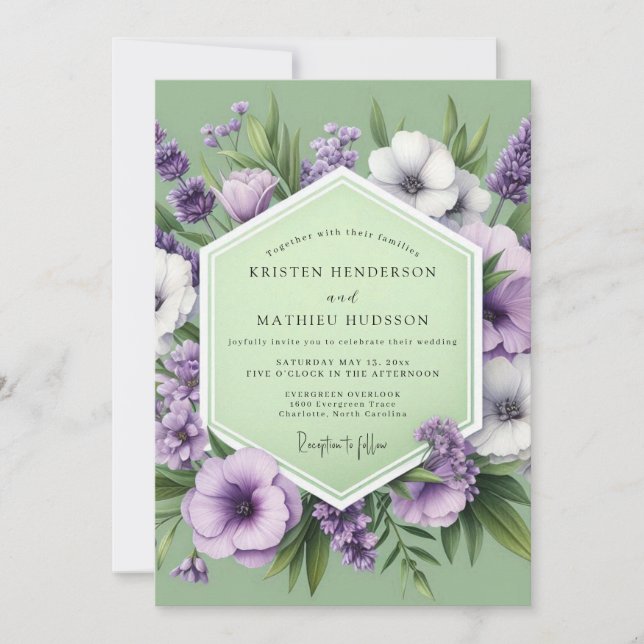 Invitation Mariage au Pré de Lilas Sage (Devant)