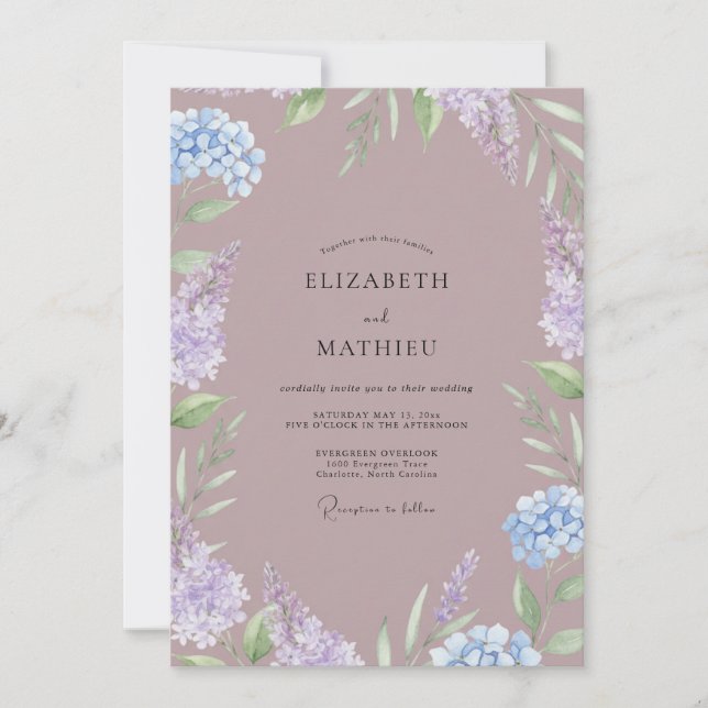 Invitation Mariage au Prunier Hydrangea Eucalyptus (Devant)
