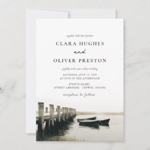 Invitation Mariage au quai du port embrumé de Nouvelle-Anglet