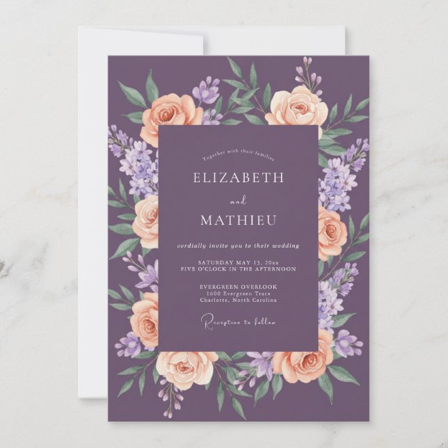 Invitation Mariage au Ranunculus Abricot Prune Eucalyptus Ass (Devant)