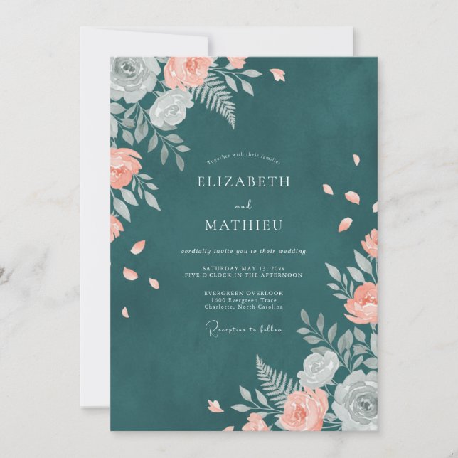 Invitation Mariage au Ranunculus Abricot Sarcelle et Eucalypt (Devant)