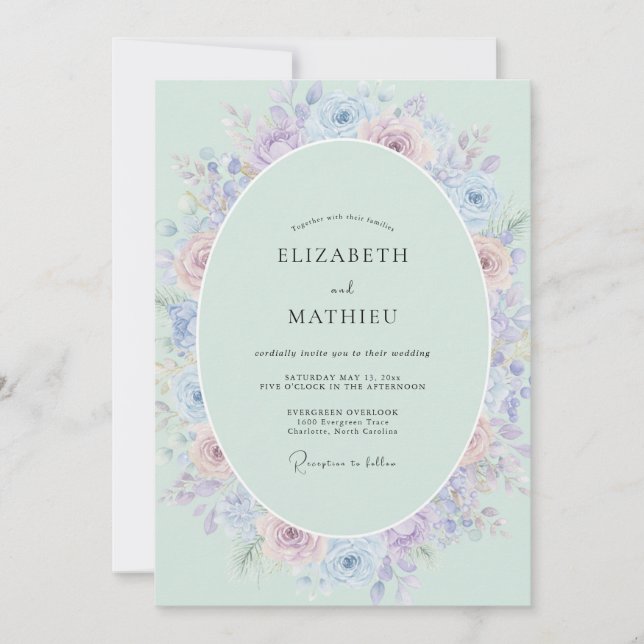 Invitation Mariage au Ranunculus Aqua Menthe et Eucalyptus (Devant)