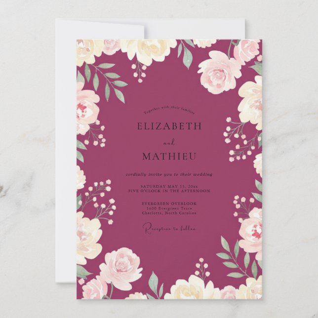 Invitation Mariage au Ranunculus aquarelle Berry (Devant)