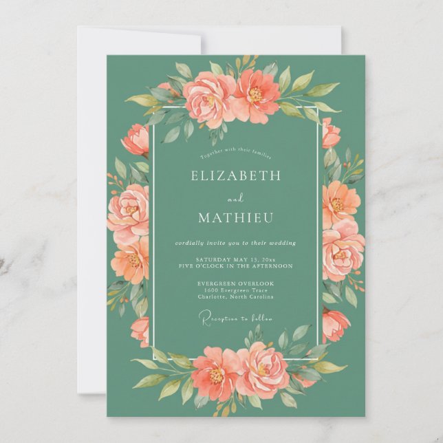 Invitation Mariage au Ranunculus Aquarelle Corail (Devant)
