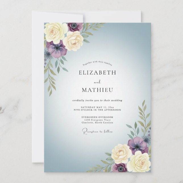 Invitation Mariage au Ranunculus Ardoise Prune et Sauge (Devant)