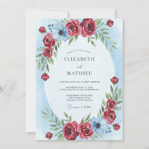 Invitation Mariage au Ranunculus Azur Cramoisi et Eucalyptus