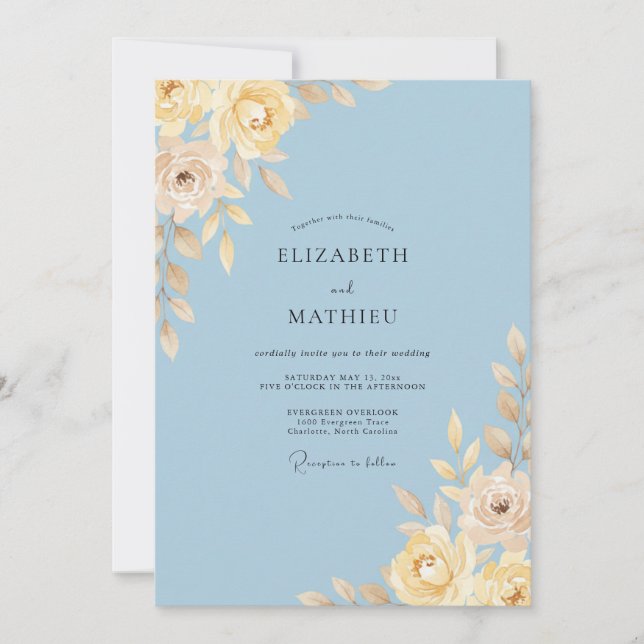 Invitation Mariage au Ranunculus Beurre Azur et Eucalyptus (Devant)