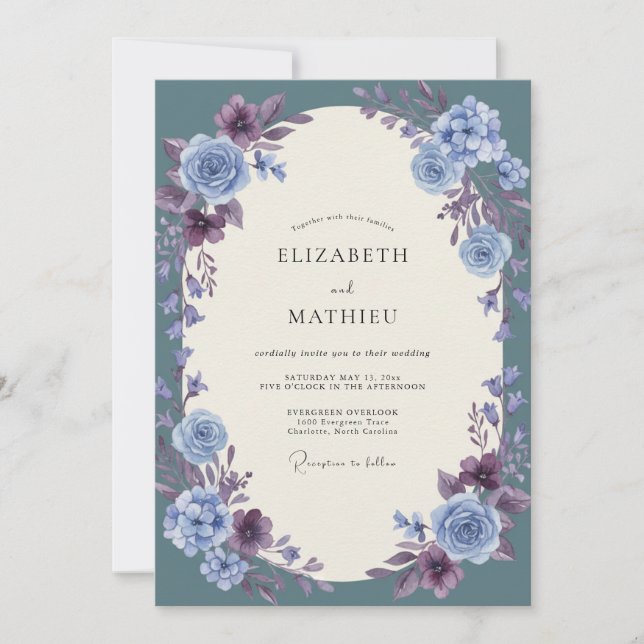 Invitation Mariage au Ranunculus Bleuet Eucalyptus Ardoise (Devant)