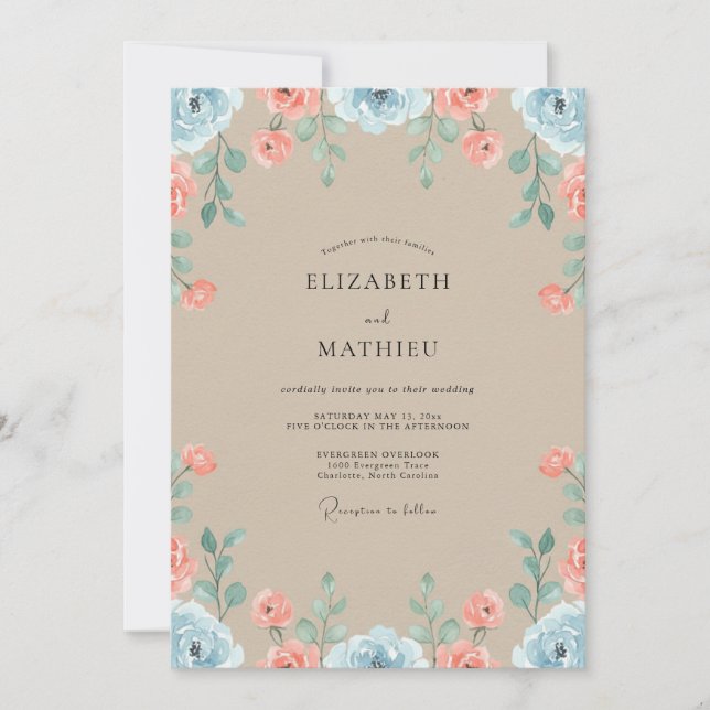 Invitation Mariage au Ranunculus Bleuet Tan et Eucalyptus (Devant)