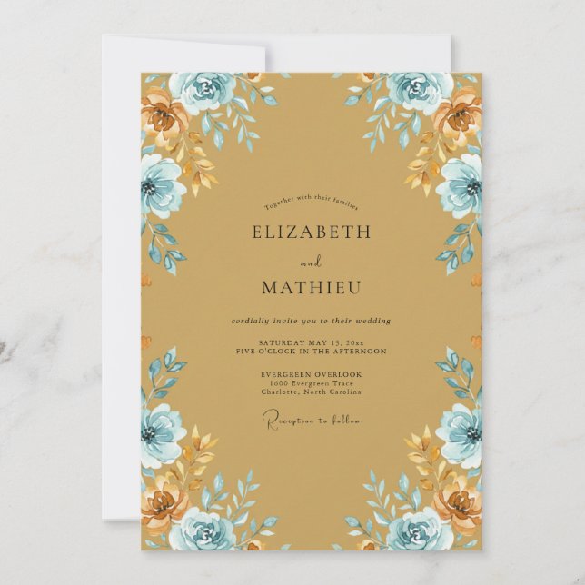 Invitation Mariage au Ranunculus Cerulean Doré et Eucalyptus (Devant)