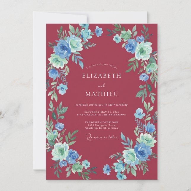 Invitation Mariage au Ranunculus Cerulean Eucalyptus bordeaux (Devant)