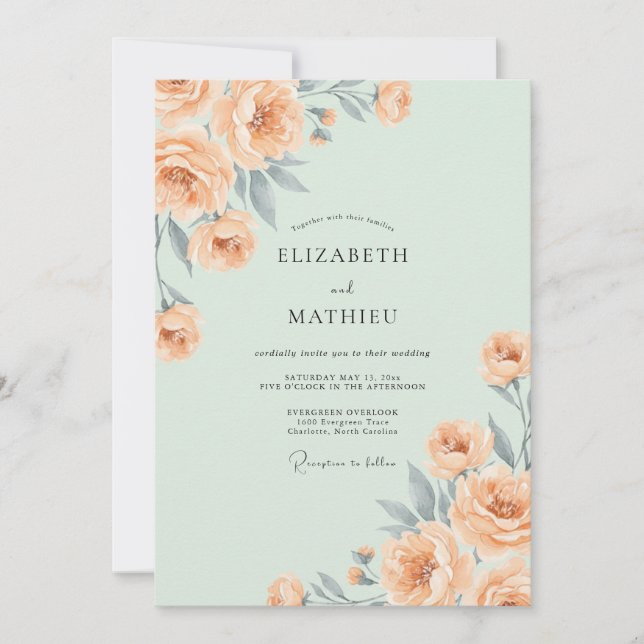 Invitation Mariage au Ranunculus Champagne Menthe Eucalyptus (Devant)