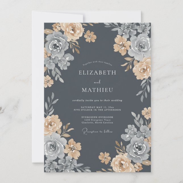 Invitation Mariage au Ranunculus Charbon de Champagne et Euca (Devant)