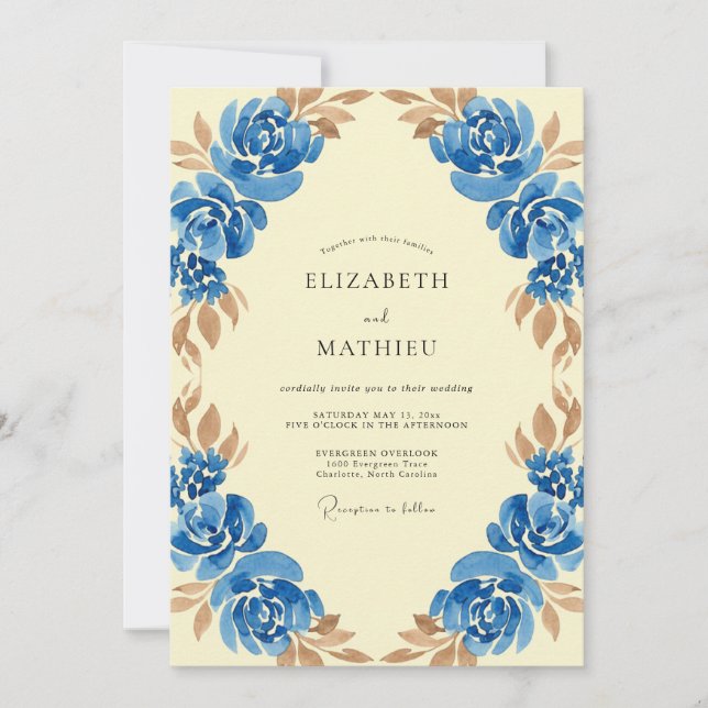 Invitation Mariage au Ranunculus Cobalt et à l'Eucalyptus (Devant)