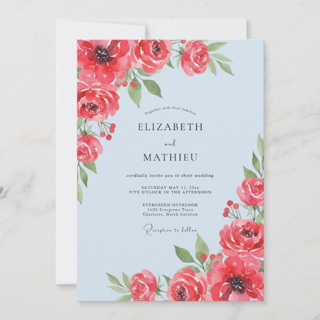 Invitation Mariage au Ranunculus Corail Ciel et Eucalyptus Do (Devant)