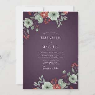 Invitation Mariage au Ranunculus Corail et Eucalyptus de Prun