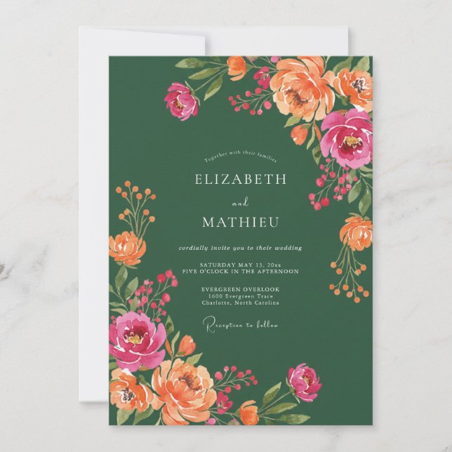 Invitation Mariage au Ranunculus Corail Eucalyptus Chasseur (Devant)