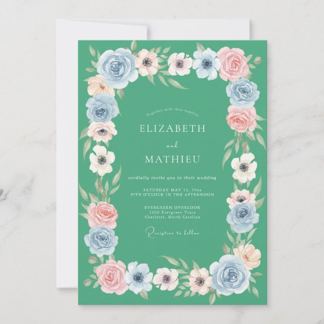 Invitation Mariage au Ranunculus Corail Menthe et Eucalyptus (Devant)
