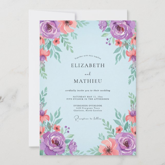 Invitation Mariage au Ranunculus Corail Pourpre et Eucalyptus (Devant)