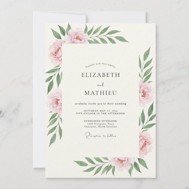 Invitation Mariage au Ranunculus Corail Sauge Eucalyptus (Devant)