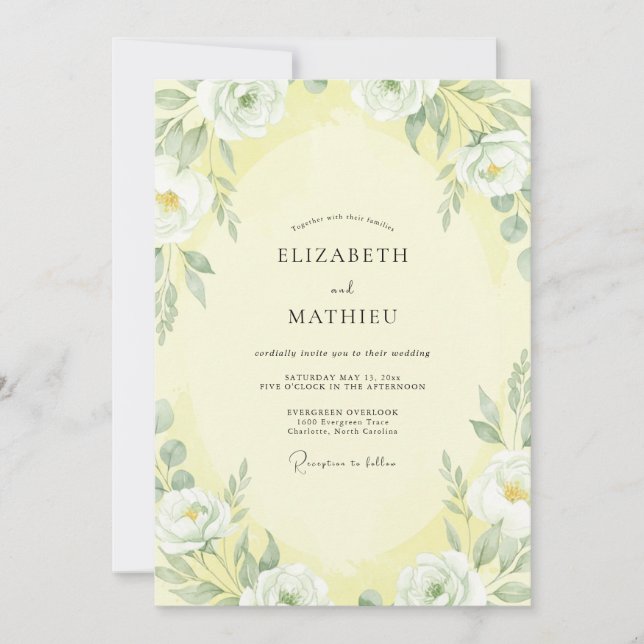 Invitation Mariage au Ranunculus Crème Beurre et Eucalyptus (Devant)