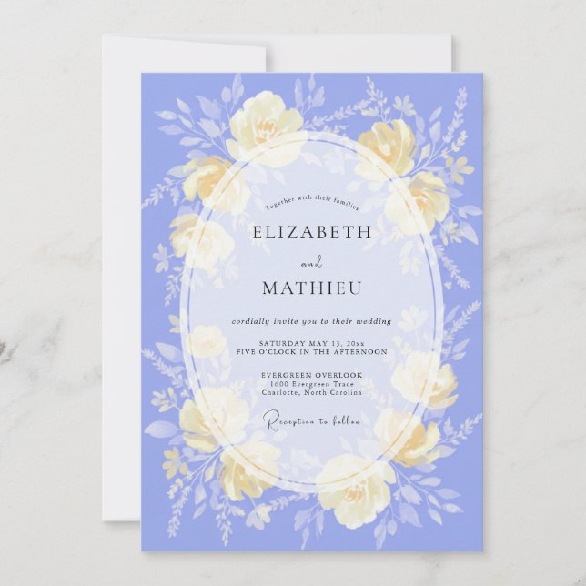 Invitation Mariage au Ranunculus Crème et Eucalyptus Bleu Per (Devant)