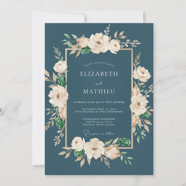 Invitation Mariage au Ranunculus Crème et Eucalyptus sur Fond (Devant)